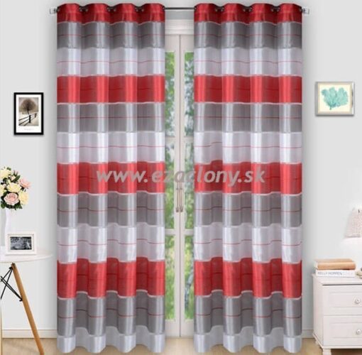 Záclonový set pruhy červený 2x 145 x 250 cm