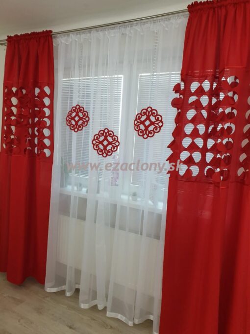 Závesový set SARA s ozdobami - dlhá - červená - Image 3