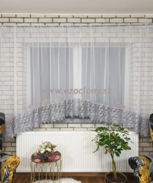 Hotová záclona KLÁRA s krajkou 400 x 175 cm - ŠEDÁ KRAJKA