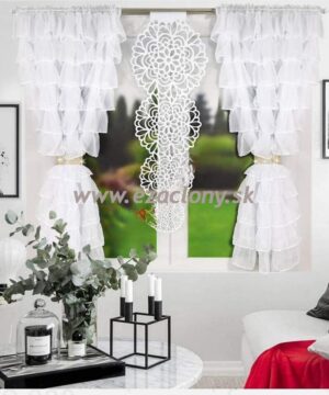 Hotový záclonový set LÝDIA s ozdobným panelom - biely
