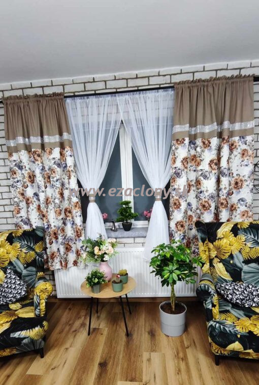 Hotový závesový set ANDREA – záclony + závesy – béžová