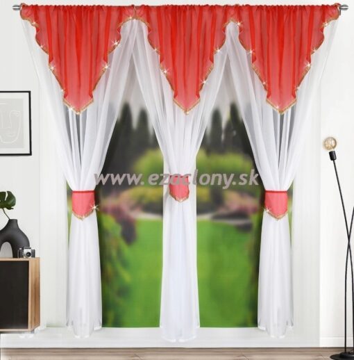 Hotová trojcípa záclona ELISA - červená - 400 x 250 cm