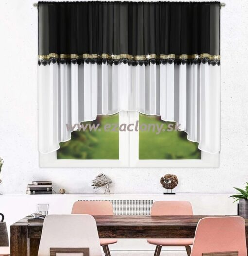 Hotová záclona ALBA - bielo čierna - 400 x 150 cm