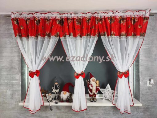Vianočná trojcípa záclona PRISKA - 400 x 160 cm - červená - vzor 04