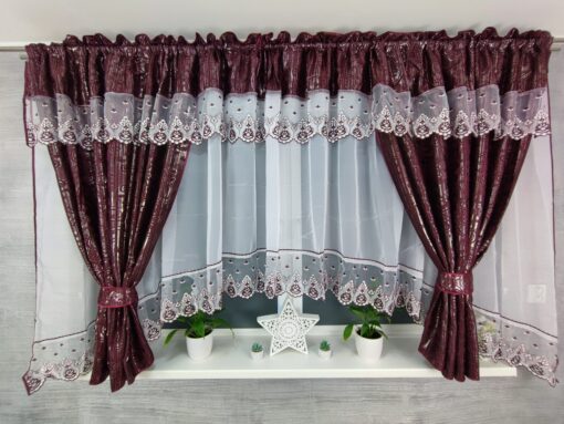 Závesový set EMILY 2 bielo bordový- 400 x 160 cm