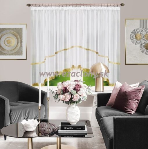 Hotová biela záclona ZDENKA - zlatá - 400 x 150 cm