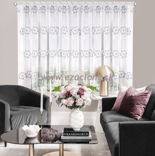 Hotová záclona ESME so šedými kvietkami - 400 x 180 cm