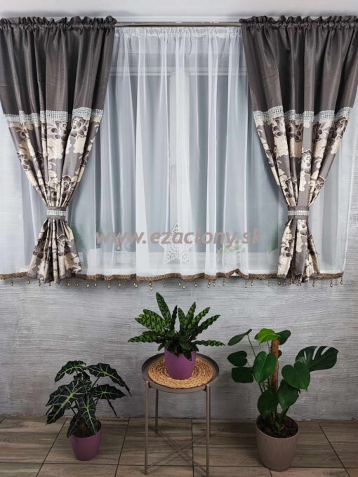 Závesový set GRETA- záclona + závesy - hnedý