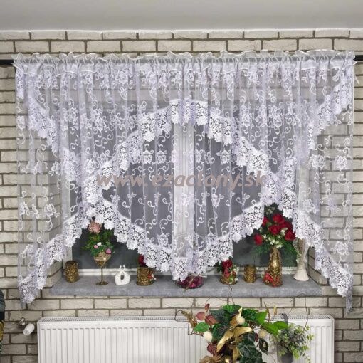 Hotová vyšívaná záclona AURELIA s krajkou  400 x 160 cm - VZOR 7074