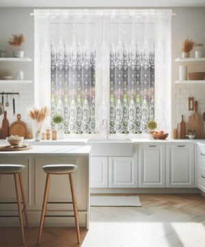 Krátka biela vyšívaná záclona IVANA – 400 x 150 cm - VZOR 7033