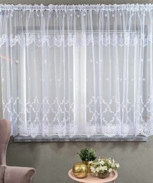 Krátka biela vyšívaná záclona IVANA – 400 x 150 cm - VZOR 6071