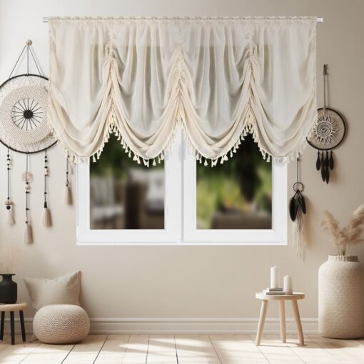 Hotová záclona SÍRIA so strapčekmi  – 400 x 150 cm – BÉŽOVÁ