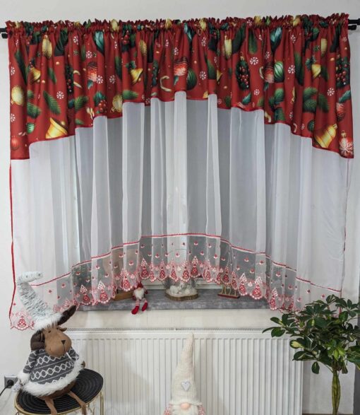Vianočná záclona JINGLE 2 - 400 x 160 cm - červená