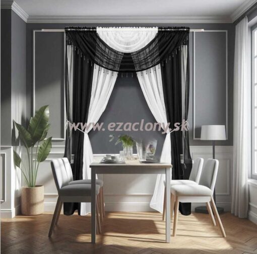 Záclona s volánom a kryštálmi ASIA  – 400 x 250 cm - ČIERNA