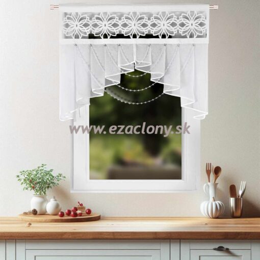 Záclonový panel KVIETOK s kryštálmi - 100 x 85 cm - biely