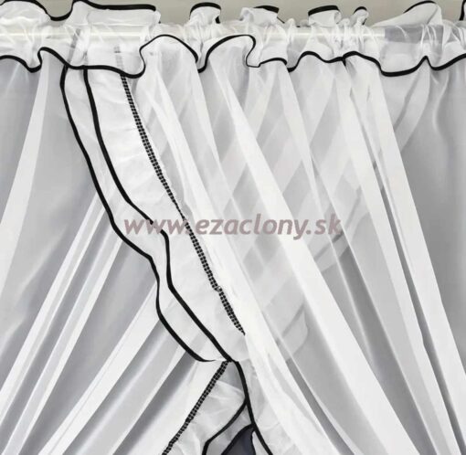 Dlhá záclona GRASIELA s volánmi - 400 x 250 cm - BIELO ČIERNA - Image 3