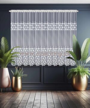 Krátka biela vyšívaná záclona IVANA – 400 x 150 cm - VZOR 7061