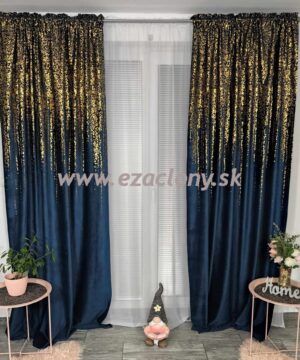 Závesy EVINA so zlatým vzorom - 2 x 140 x 250 cm - TMAVO MODRÉ
