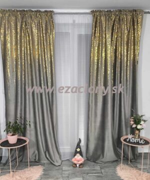 Závesy EVINA so zlatým vzorom - 2 x 140 x 250 cm - ŠEDÉ