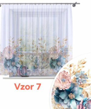 Kvetinová farebná záclona PRUE - 200 x 150 cm - VZOR 07