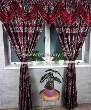 Luxusný záves ŠEHEREZÁDA - 300 x 250 cm - bordový so strieborným vzorom