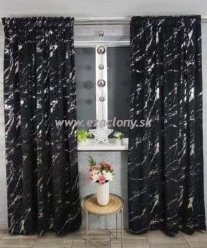 Závesy ROVENA so vzorom - 2 x 145 x 250 cm - ČIERNE so STRIEBORNÝM