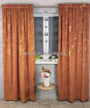 Závesy ROVENA so zlatým vzorom - 2 x 145 x 250 cm - MEDENÉ