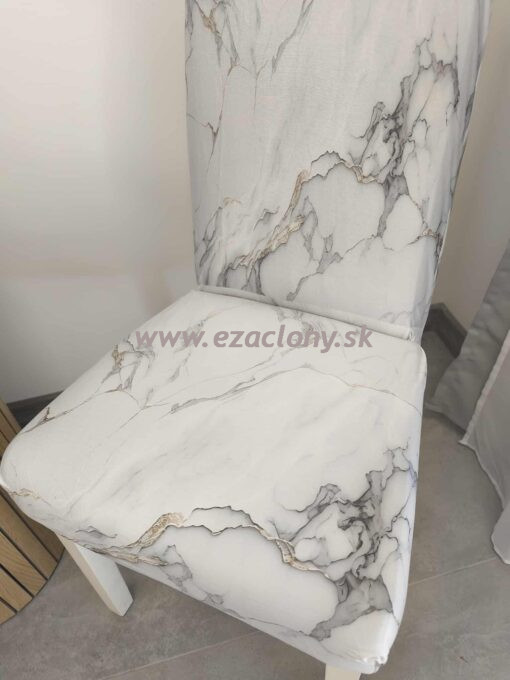 Elastický návlek na stoličky vzorovaný - biely mramorový - Image 4